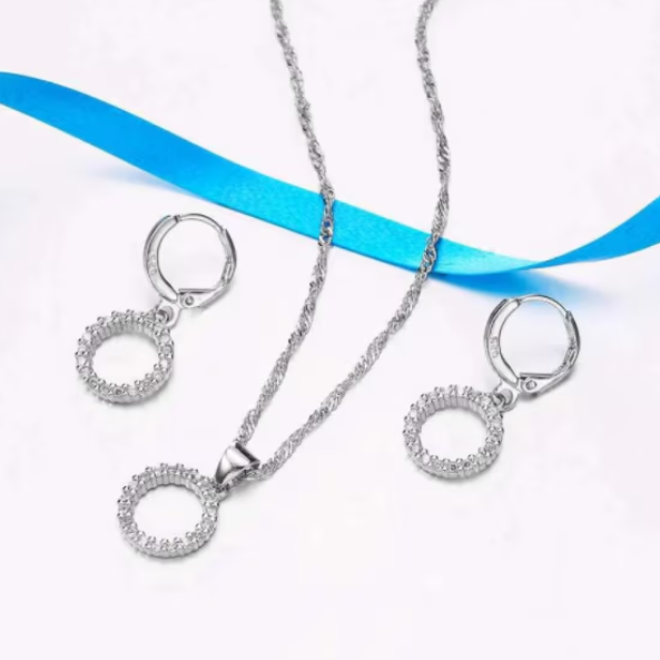 Set Bijuterii Elegant, CRM, Colier si Cercei Cerc, Argintiu [4]