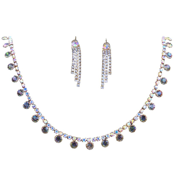 Set Bijuterii femei, Colier si Cercei, Crystal, CRM, verde-argintiu, 37.5+6 CM [2]