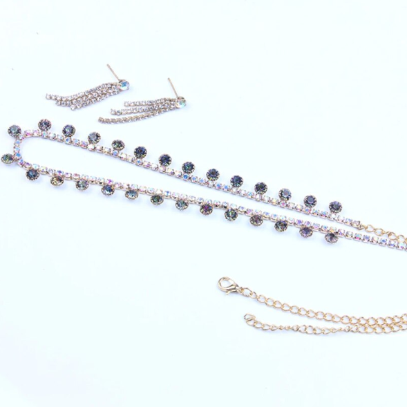 Set Bijuterii femei, Colier si Cercei, Crystal, CRM, verde-argintiu, 37.5+6 CM [4]