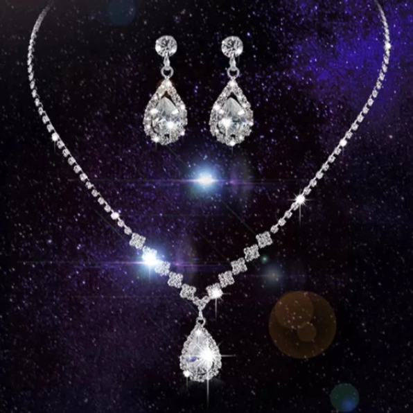 Set bijuterii femei, CRM, colier si cercei cu cristale, elegant [2]