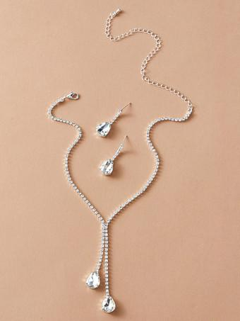 Set bijuterii pentru femei, GMO, Water Drop, colier si cercei, argintiu [2]