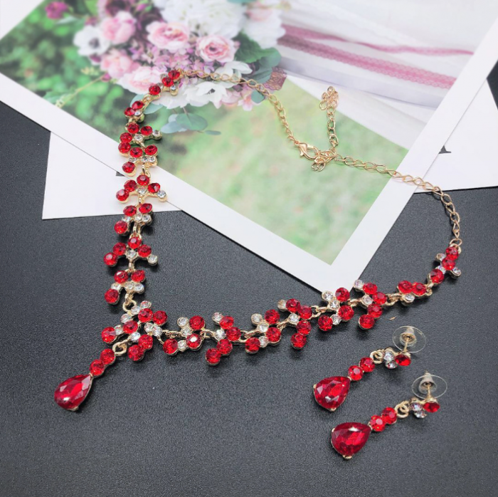Set bijuterii pentru femei, GMO, Wedding Safir Cristal, colier si cercei, forma muguri [5]