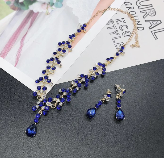 Set bijuterii pentru femei, GMO, Wedding Safir Cristal, colier si cercei, forma muguri [6]