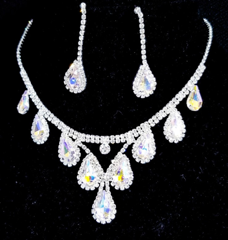 Set bijuterii pentru femei, GMO, Rhinestone, colier si cercei, argintiu [3]