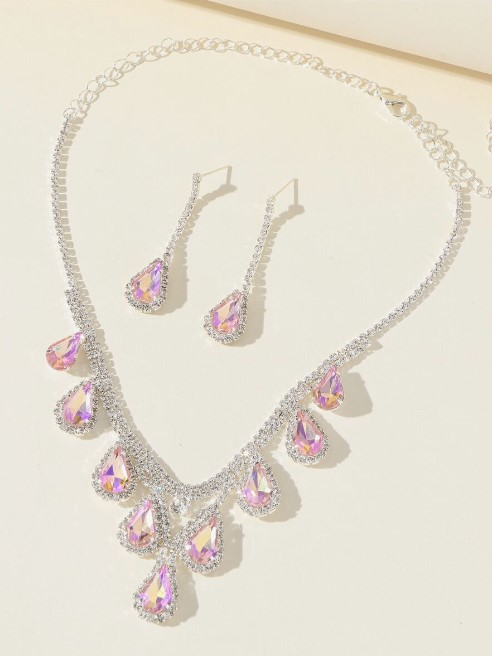 Set bijuterii pentru femei, GMO, Rhinestone, colier si cercei, argintiu [9]