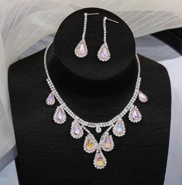 Set bijuterii pentru femei, GMO, Rhinestone, colier si cercei, argintiu [4]