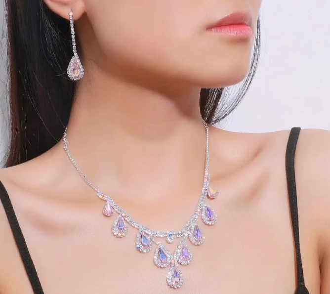 Set bijuterii pentru femei, GMO, Rhinestone, colier si cercei, argintiu [10]