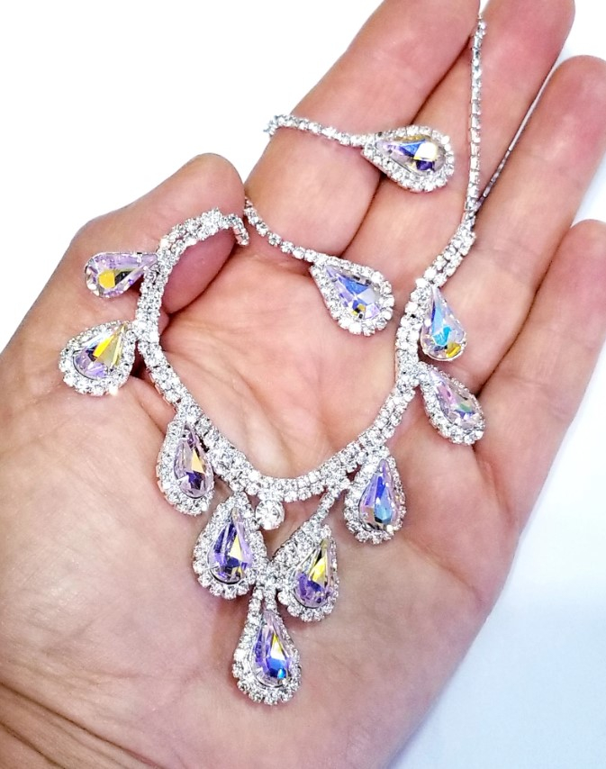 Set bijuterii pentru femei, GMO, Rhinestone, colier si cercei, argintiu [2]