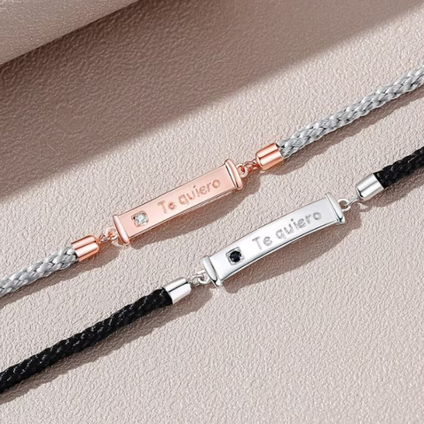 Set bratari cuplu, CRM, "te quiero", reglabila, negru si gri [6]
