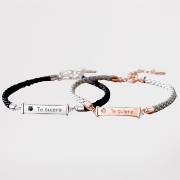 Set bratari cuplu, CRM, "te quiero", reglabila, negru si gri [4]