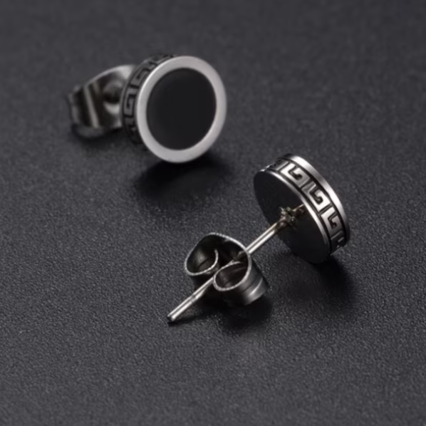 Set cercei argintii, CRM, pentru barbati, rotunzi, 8mm [6]