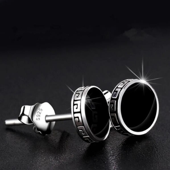 Set cercei argintii, CRM, pentru barbati, rotunzi, 8mm [2]
