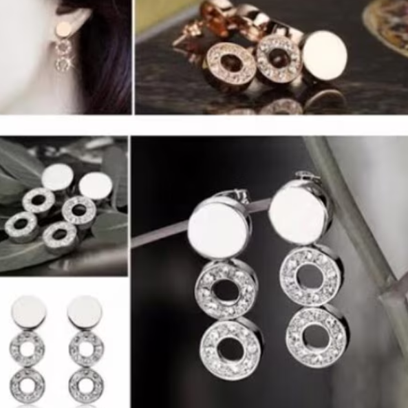 Set de bijuterii pentru fete, CRM, colier cu cercei si inel, argintiu [2]