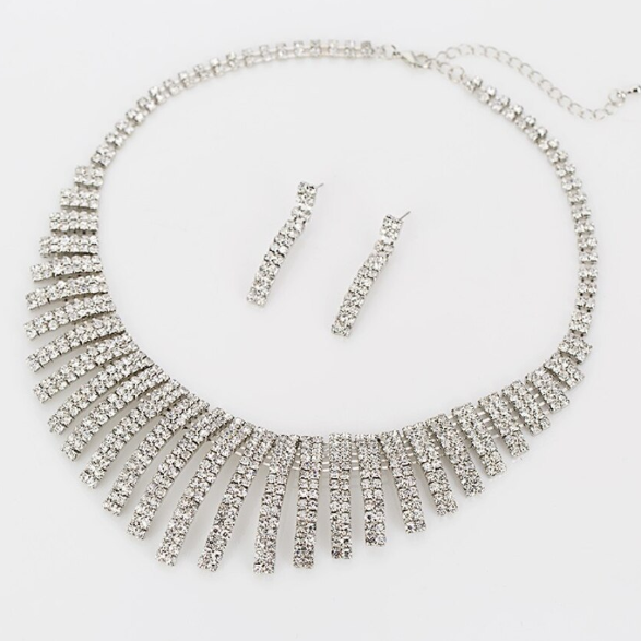 Set elegant colier si cercei, pentru ocazii speciale, CRM, Crystal, argintiu, 37.5+6cm [3]