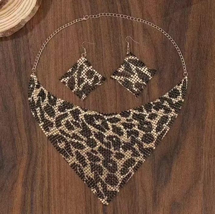 Set Elegant de Bijuterii EVNC - Leopard Print Jewelry Set, Colier Tip Eșarfă [3]