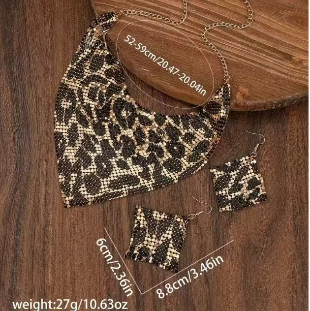 Set Elegant de Bijuterii EVNC - Leopard Print Jewelry Set, Colier Tip Eșarfă [5]