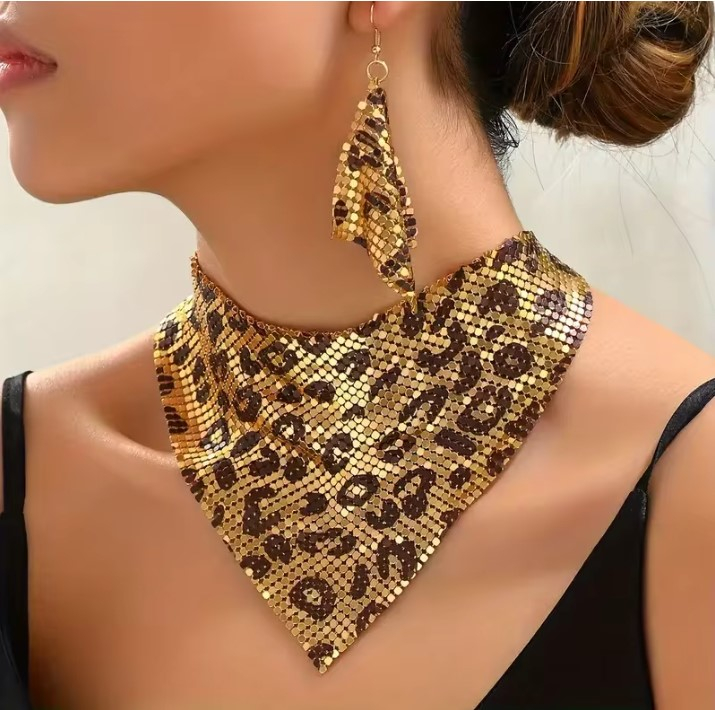 Set Elegant de Bijuterii EVNC - Leopard Print Jewelry Set, Colier Tip Eșarfă [2]