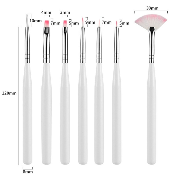 Set Nail Art - 7 Pensule pentru Decorare Unghii, CRM, Design Manichiură, Gel UV, Alb [5]