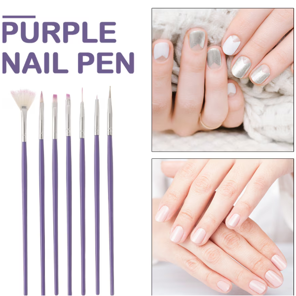 Set Nail Art - 7 Pensule pentru Decorare Unghii, CRM, Design Manichiură, Gel UV, Violet [3]
