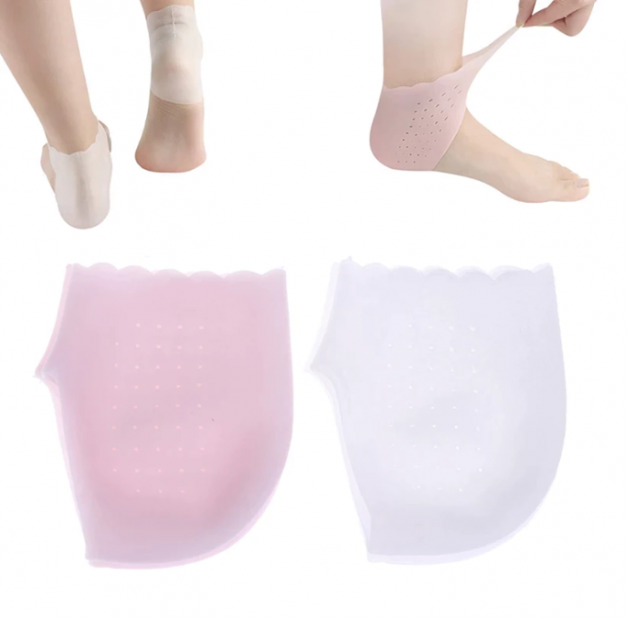 Set pernute din silicon cu gel protector si hidratant pentru calcaie, GMO, Heel Socks, roz [7]