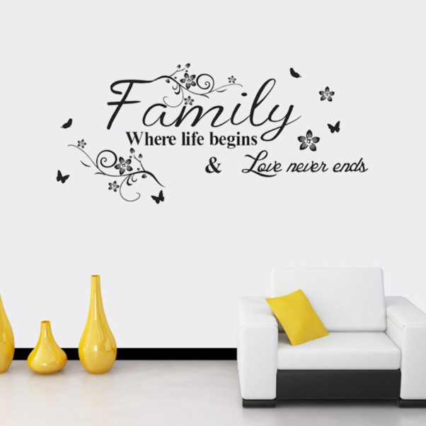 Sticker decorativ pentru perete, FAMILY, CRM, autocolant detasabil, motivational, alb-negru, 57 cm/ 28 cm [3]