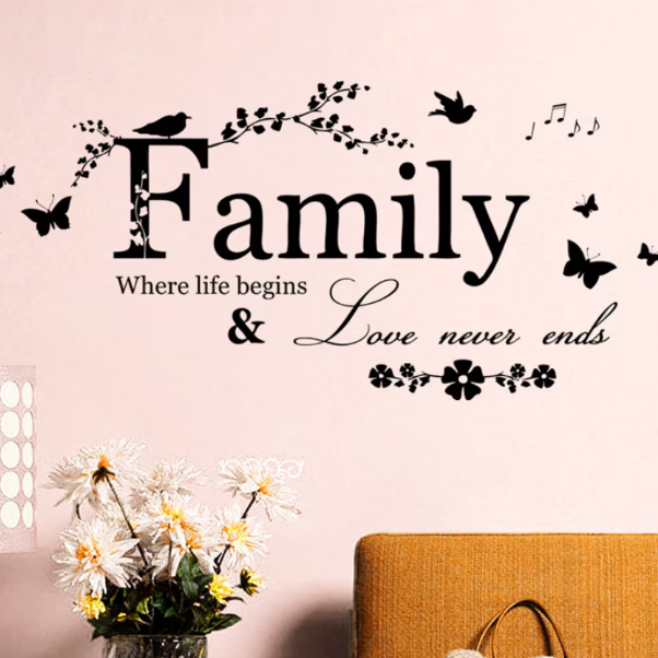 Sticker decorativ pentru perete, FAMILY, CRM, autocolant detasabil, motivational, alb-negru, 57 cm/ 28 cm [6]