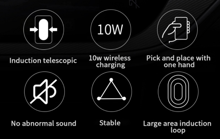 Suport auto telefon GMO cu incarcare wireless 10W, Fast Charge, negru [11]
