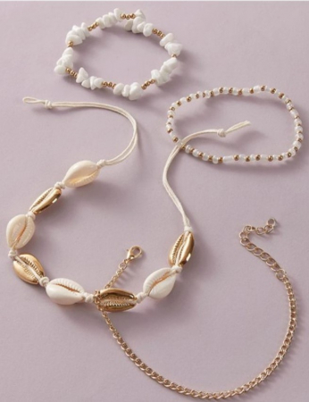 Set 4 bratari pentru glezna, EVNC, Summer Vibe, scoici naturale [1]