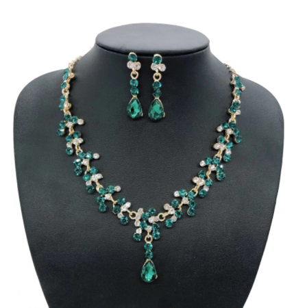 Set bijuterii pentru femei, GMO, Wedding Safir Cristal, colier si cercei, forma muguri, verde [1]