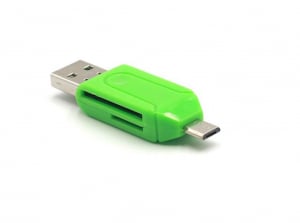Stick-uri memorie USB - Card reader Memo Switch, USB 2.0 si microUSB, verde