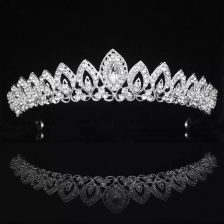Diadema pentru mirese cu pietre semipretioase, ADM, tiara imperiala, argintie [4]