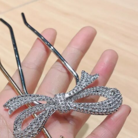 Ac de păr elegant, CRM, cu fundiță argintie, accesoriu sofisticat pentru coafuri [2]