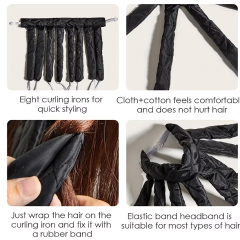 Accesoriu bucle perfecte, CRM, banda pentru ondularea parului, textil, portabil, negru [2]