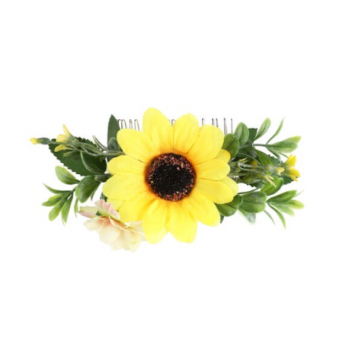 Accesoriu Elegant Pentru Par, CRM, Pieptene Decorativ cu Flori, Galben si Verde, 17 cm [3]