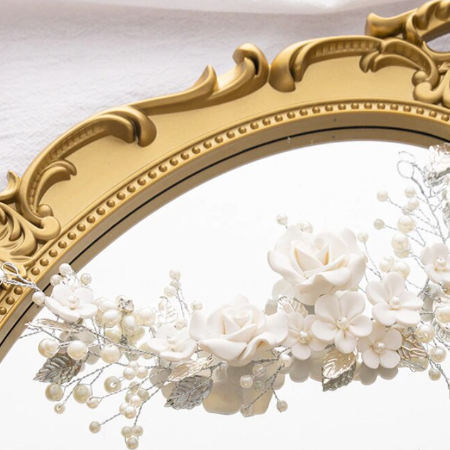 Accesoriu par pentru ocazii speciale, CRM, flori delicate, modelator, alb/argintiu [6]