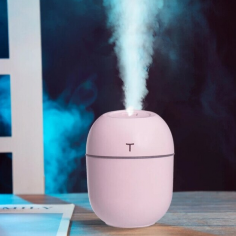 Aparat pentru umidificare si purificare aer, difuzor de apa si ulei aromatizat, CRM, 200 ml, ultrasonic, portabil, roz [5]