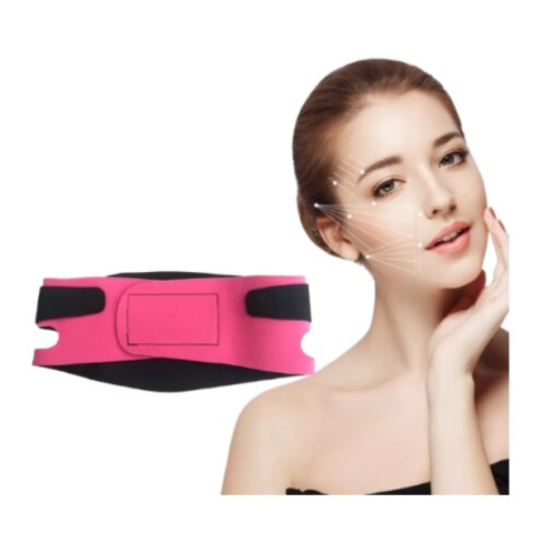 Cosmetice & Produse ingrijire personala - Banda pentru sustinerea barbiei, CRM, elastica, ajustabila, pentru contur facial, roz/negru