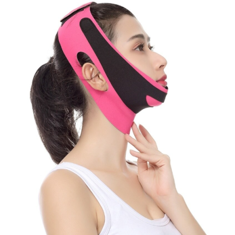 Banda pentru sustinerea barbiei, CRM, elastica, ajustabila, pentru contur facial, roz/negru [4]