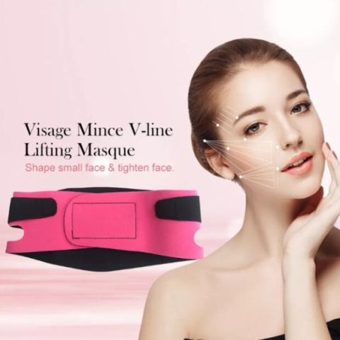 Banda pentru sustinerea barbiei, CRM, elastica, ajustabila, pentru contur facial, roz/negru [6]