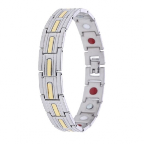 Brățară Ajustabilă pentru Bărbați, CRM, MagneticEnergy DualTone, 21 cm, Argintiu/Auriu