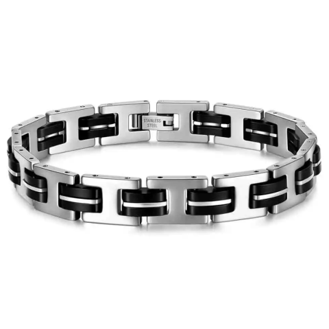 Fashion - Bratara barbati din otel inoxidabil, CRM,  model geometric negru argintiu, 21 cm