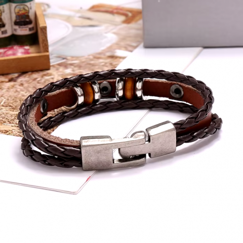 Bratara cu Accesorii Multiple, CRM, Piele/Metal, Unisex, Multi-Maro, 20 cm, Inchidere Ancora [5]