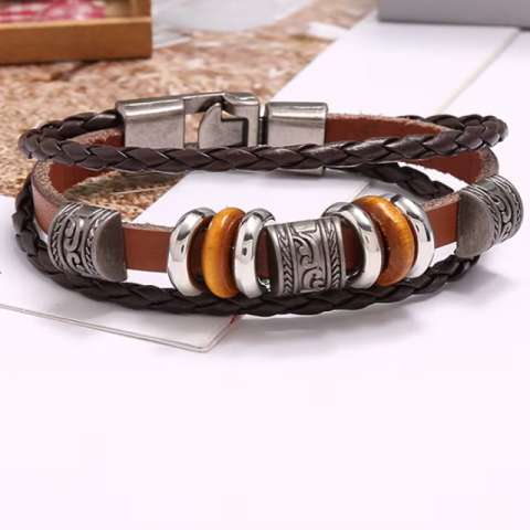 Bratara cu Accesorii Multiple, CRM, Piele/Metal, Unisex, Multi-Maro, 20 cm, Inchidere Ancora [2]