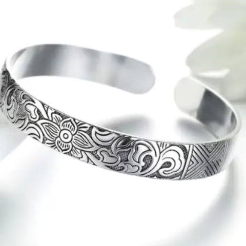 Bratara Dama, CRM, Reglabila, Model Floral Vintage, Argintiu, Design Elegant, Stil Boho [4]