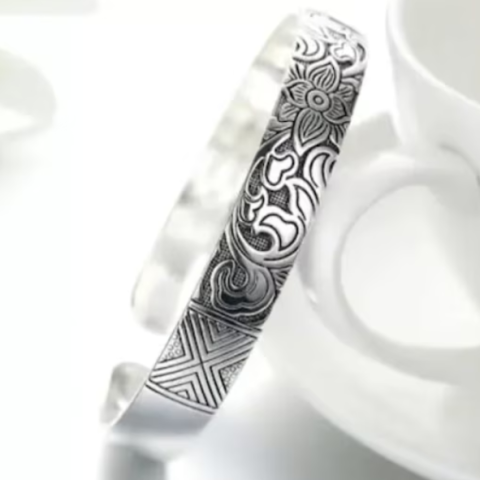 Bratara Dama, CRM, Reglabila, Model Floral Vintage, Argintiu, Design Elegant, Stil Boho [3]