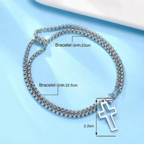 Bratara dubla si cruciulita, CRM, vintage, unisex, argintie, 20 cm [3]