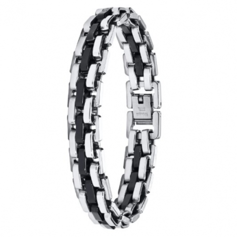 Brățară Elegantă Bărbați CRM, Model Deosebit, Oțel Inoxidabil, Negru/Argintiu, 21,5 cm