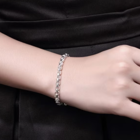 Bratara eleganta, CRM, lantisor rotund, 19 cm, pentru femei si barbati, argintiu [4]