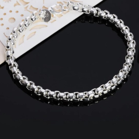 Bratara eleganta, CRM, lantisor rotund, 19 cm, pentru femei si barbati, argintiu [1]