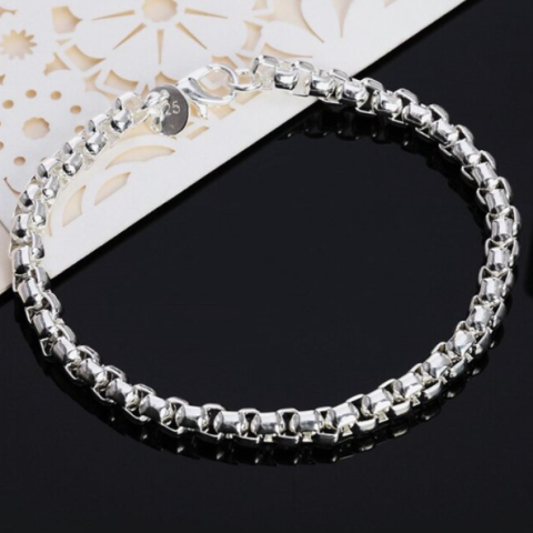 Bratara eleganta, CRM, lantisor rotund, 19 cm, pentru femei si barbati, argintiu [5]